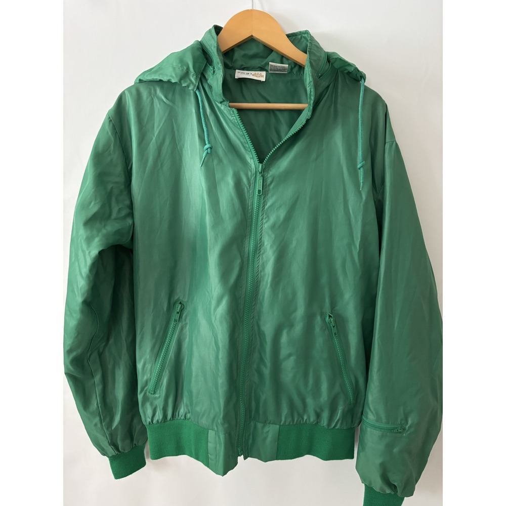 Izod‎ Club Windbreaker Mens XL Green Vintage Hooded Full Zip Nylon Sporty Jacket